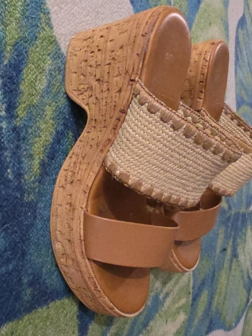 Italian Shoemakers Tan Woven-Trim Platform Slide Sandals - Picture 4 of 6